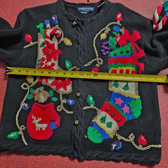 Vtg 90s Eagles Eye Christmas Sweater L Multi Hand Knit 3D Embellished Festive - Picture 7 of 11